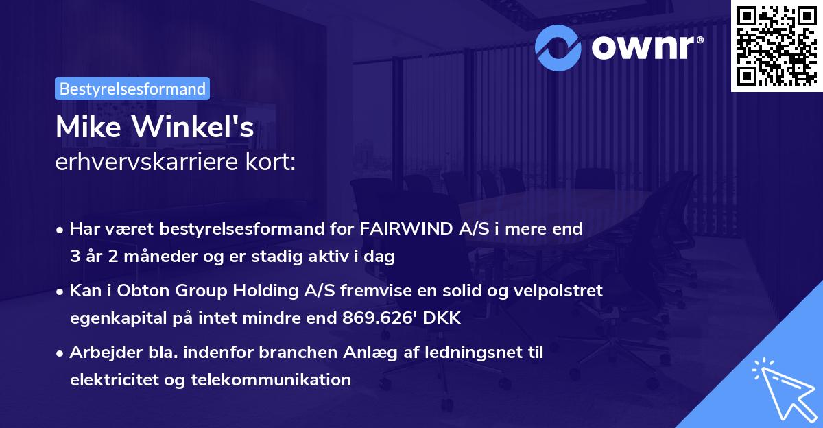 Mike Winkel's erhvervskarriere kort