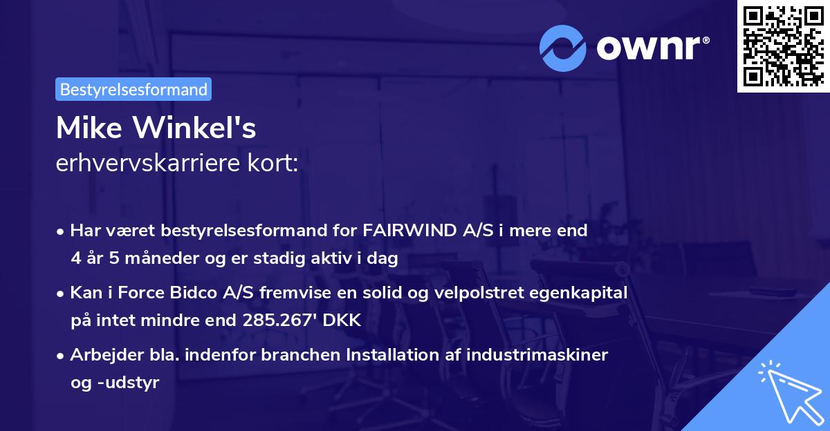 Mike Winkel's erhvervskarriere kort