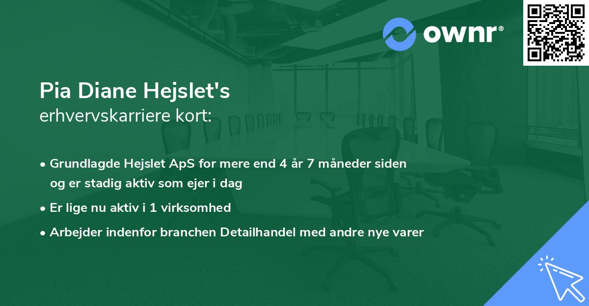 Pia Diane Hejslet's erhvervskarriere kort