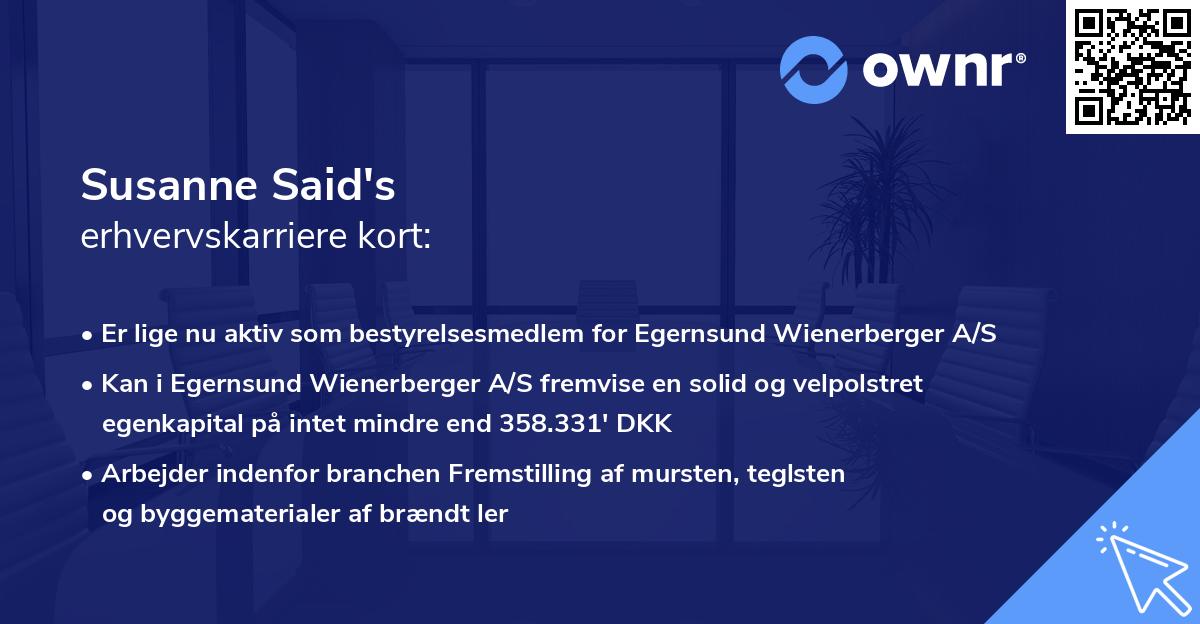 Susanne Said's erhvervskarriere kort