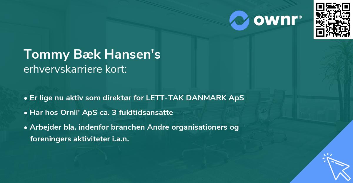 Tommy Bæk Hansen's erhvervskarriere kort