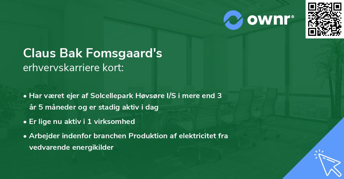 Claus Bak Fomsgaard's erhvervskarriere kort