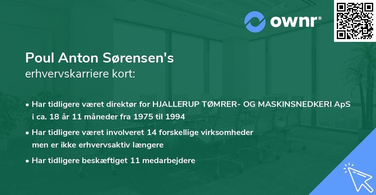 Poul Anton Sørensen's erhvervskarriere kort