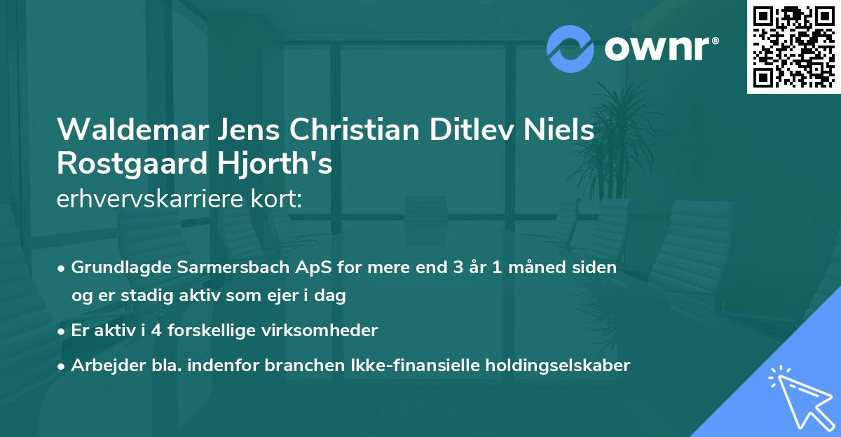 Waldemar Jens Christian Ditlev Niels Rostgaard Hjorth's erhvervskarriere kort