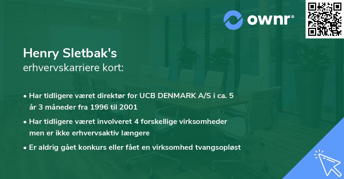 Henry Sletbak's erhvervskarriere kort