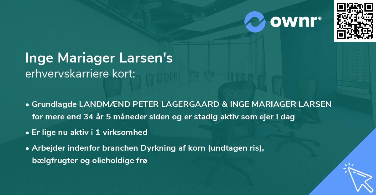 Inge Mariager Larsen's erhvervskarriere kort