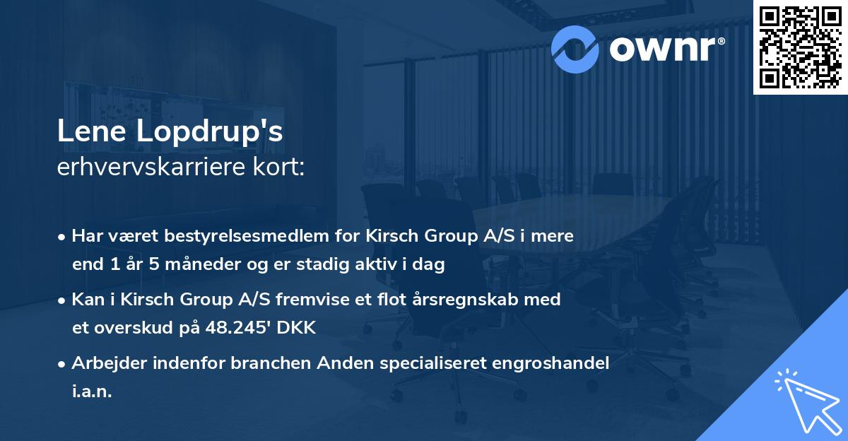 Lene Lopdrup's erhvervskarriere kort