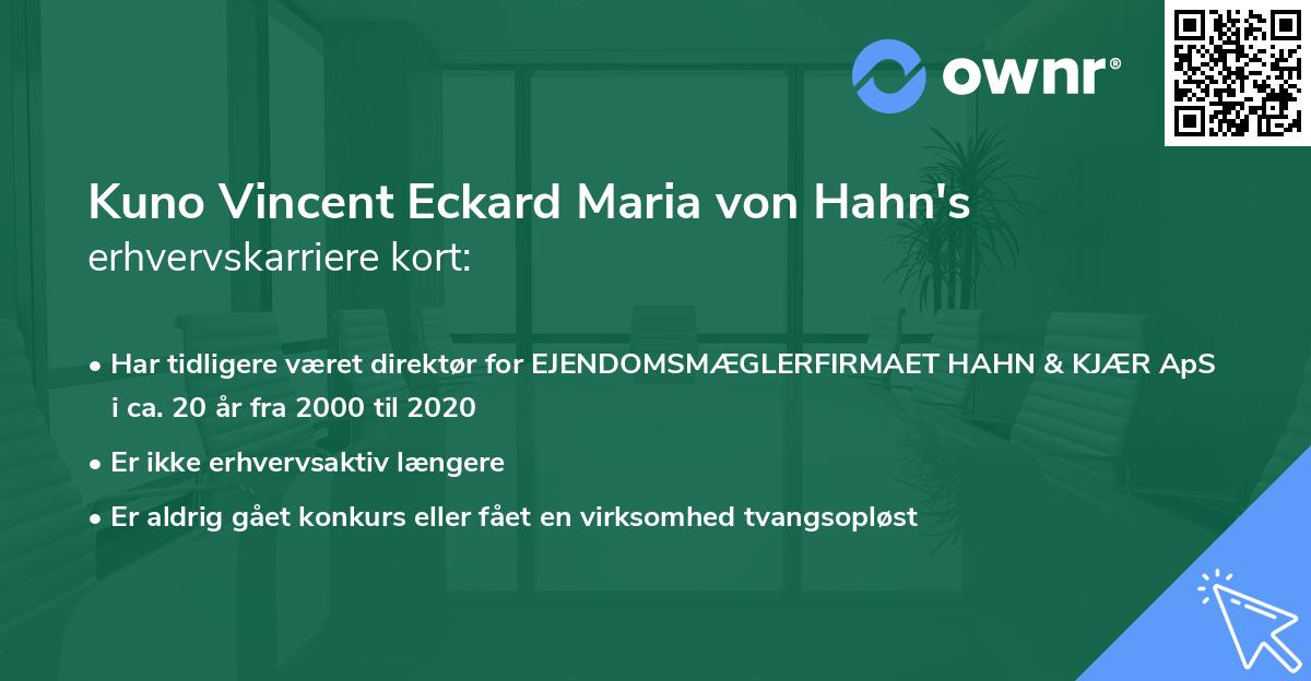 Kuno Vincent Eckard Maria von Hahn's erhvervskarriere kort