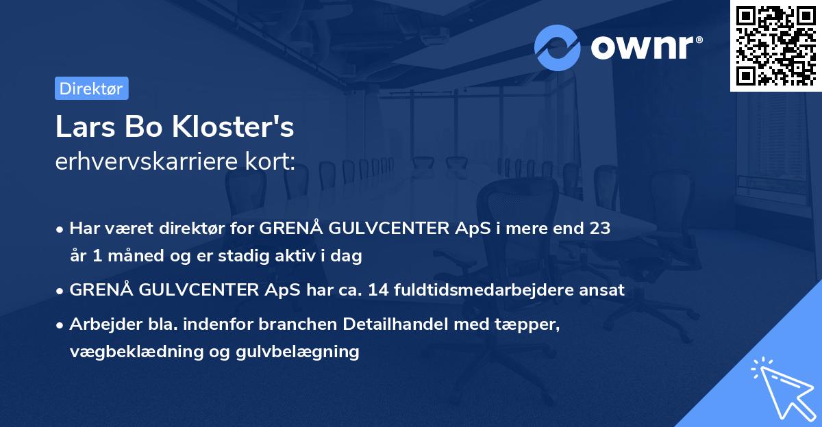 Lars Bo Kloster's erhvervskarriere kort