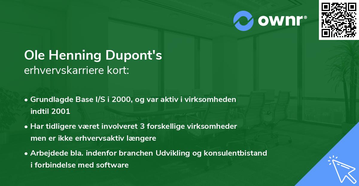 Ole Henning Dupont's erhvervskarriere kort