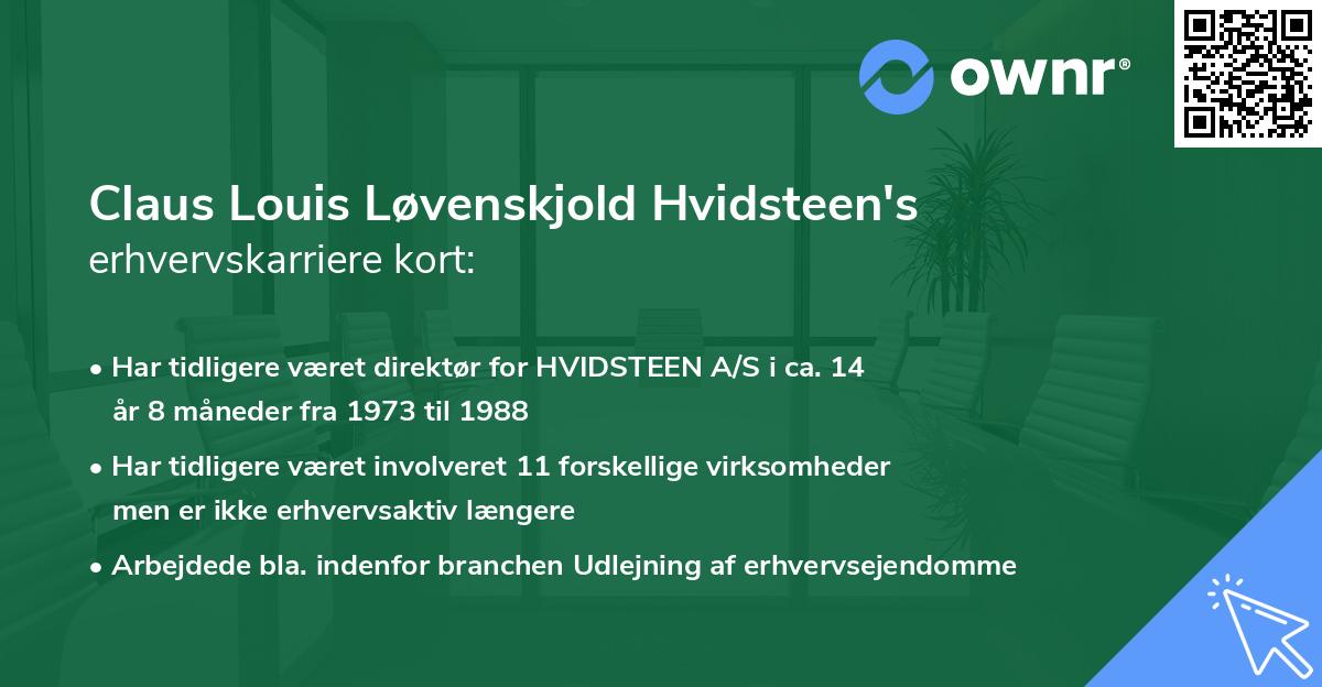 Claus Louis Løvenskjold Hvidsteen's erhvervskarriere kort