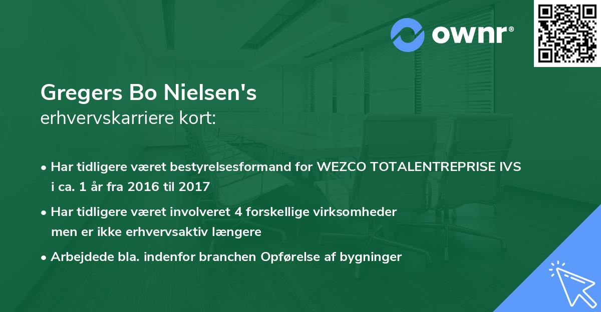 Gregers Bo Nielsen's erhvervskarriere kort