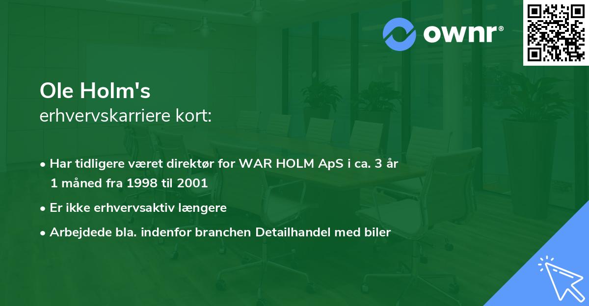 Ole Holm's erhvervskarriere kort