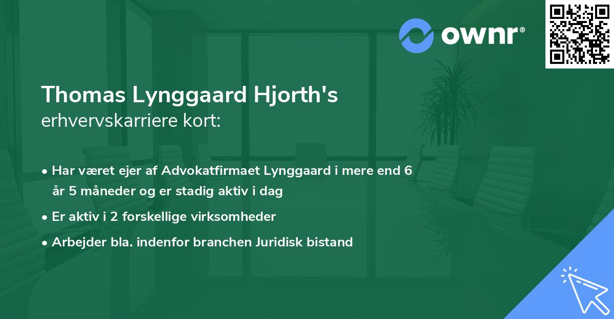 Thomas Lynggaard Hjorth's erhvervskarriere kort