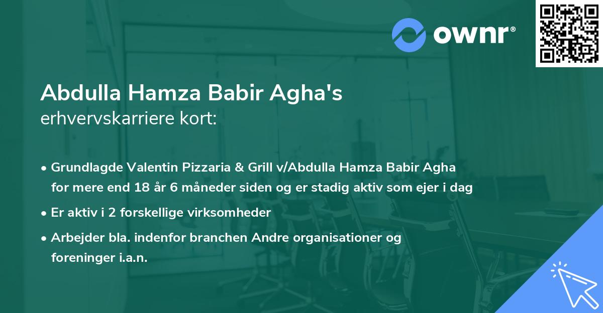 Abdulla Hamza Babir Agha's erhvervskarriere kort