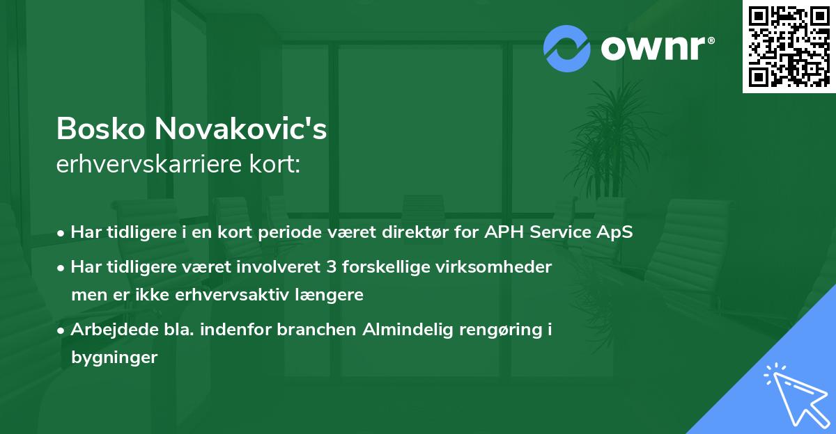Bosko Novakovic's erhvervskarriere kort
