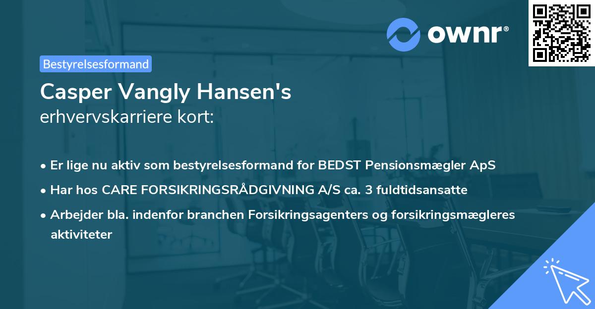 Casper Vangly Hansen's erhvervskarriere kort