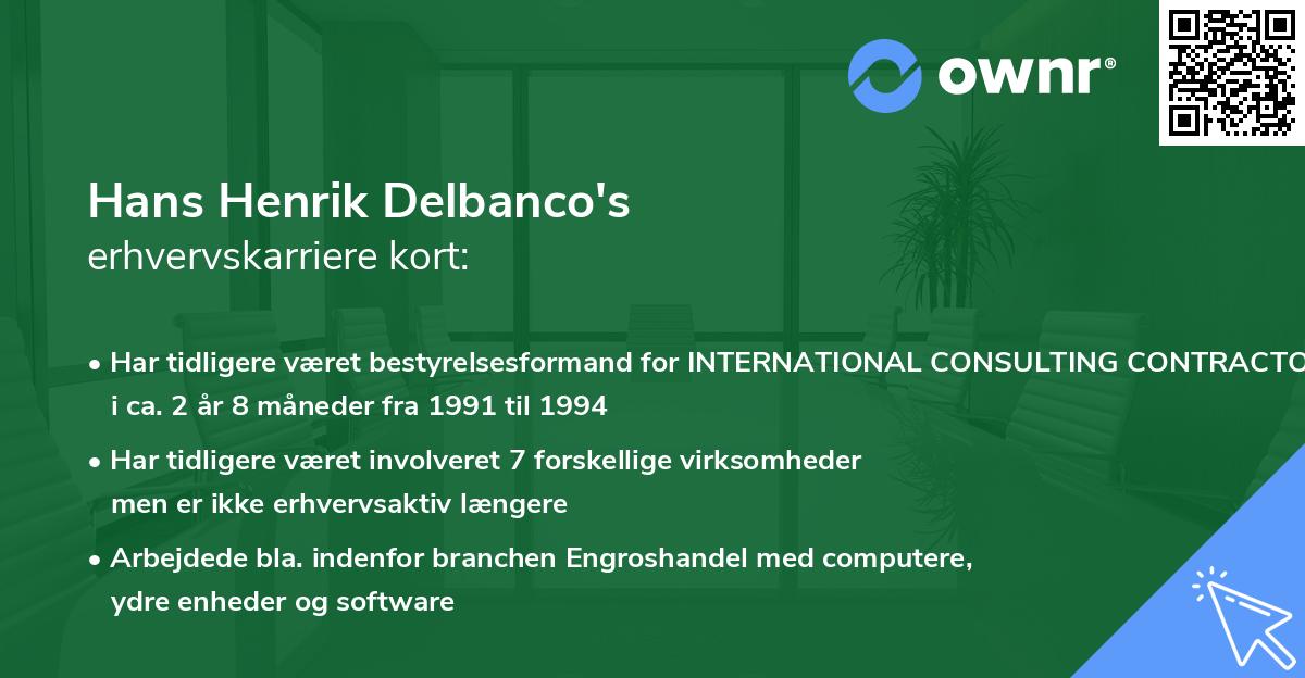 Hans Henrik Delbanco's erhvervskarriere kort