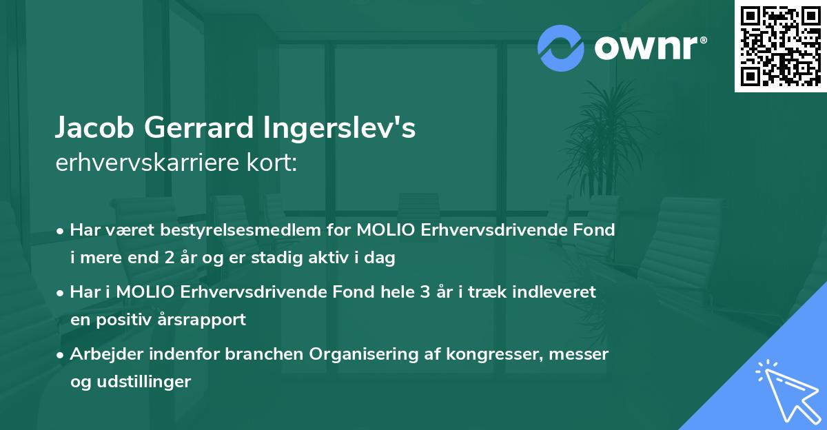 Jacob Gerrard Ingerslev's erhvervskarriere kort