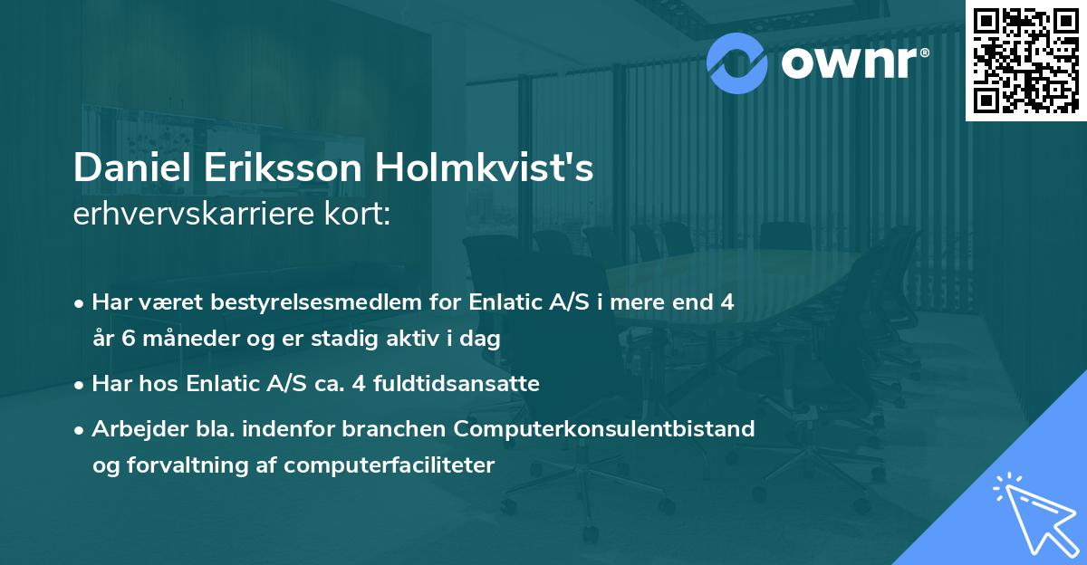 Daniel Eriksson Holmkvist's erhvervskarriere kort