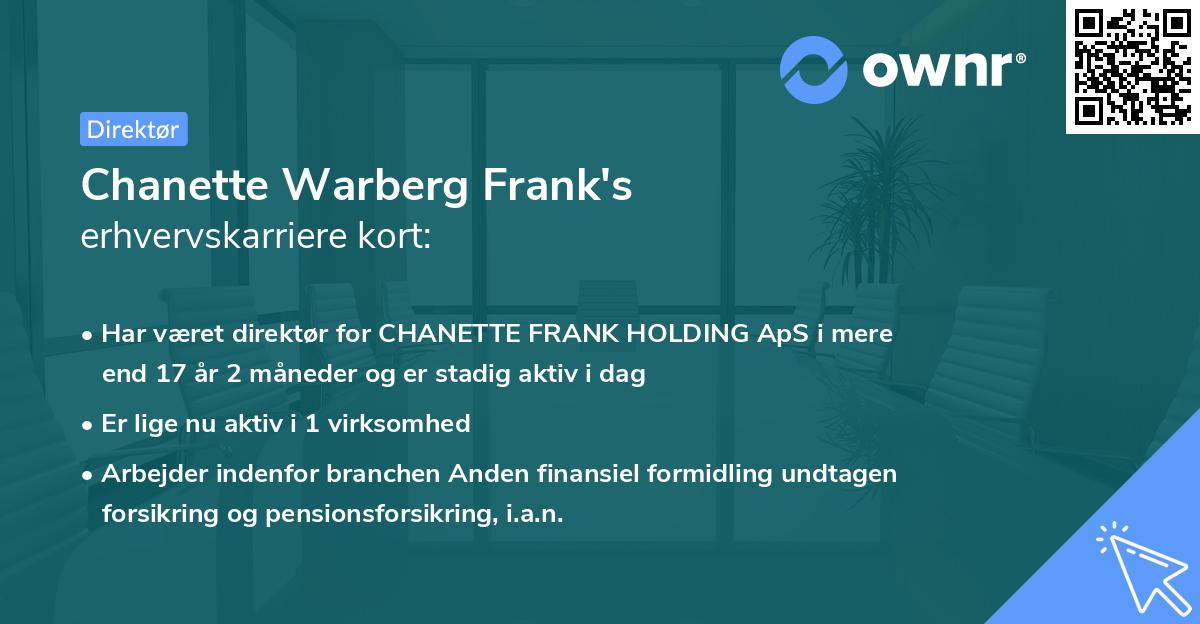 Chanette Warberg Frank's erhvervskarriere kort