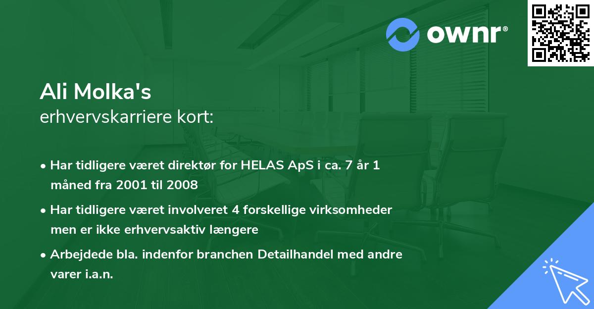 Ali Molka's erhvervskarriere kort