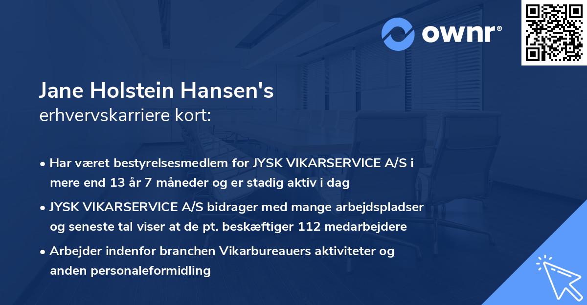 Jane Holstein Hansen's erhvervskarriere kort