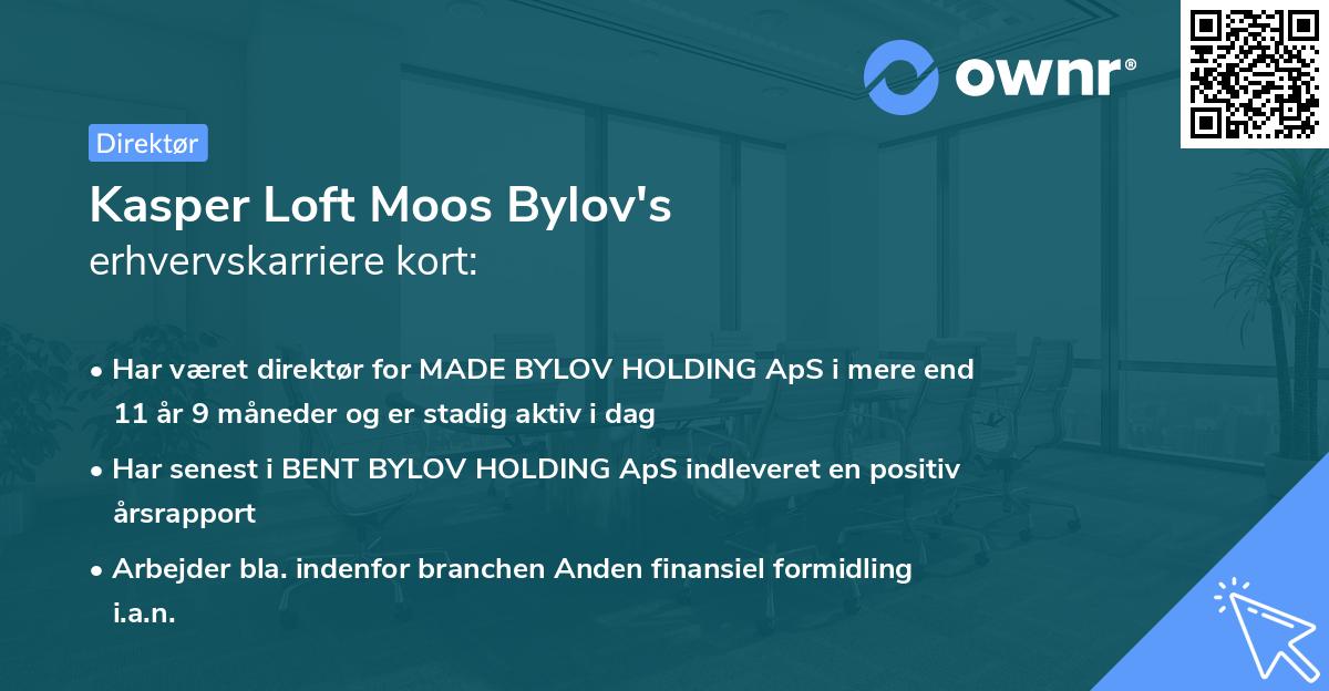 Kasper Loft Moos Bylov's erhvervskarriere kort