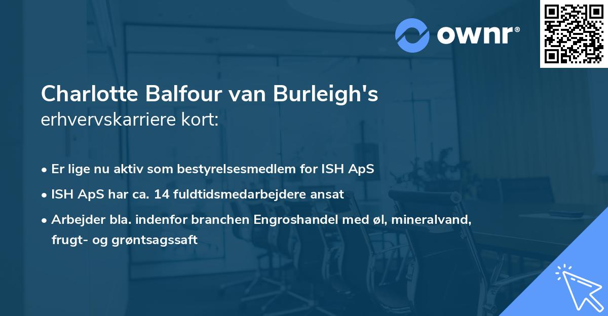 Charlotte Balfour van Burleigh's erhvervskarriere kort