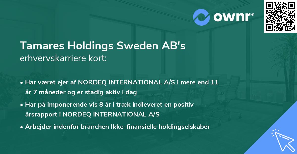 Tamares Holdings Sweden AB's erhvervskarriere kort