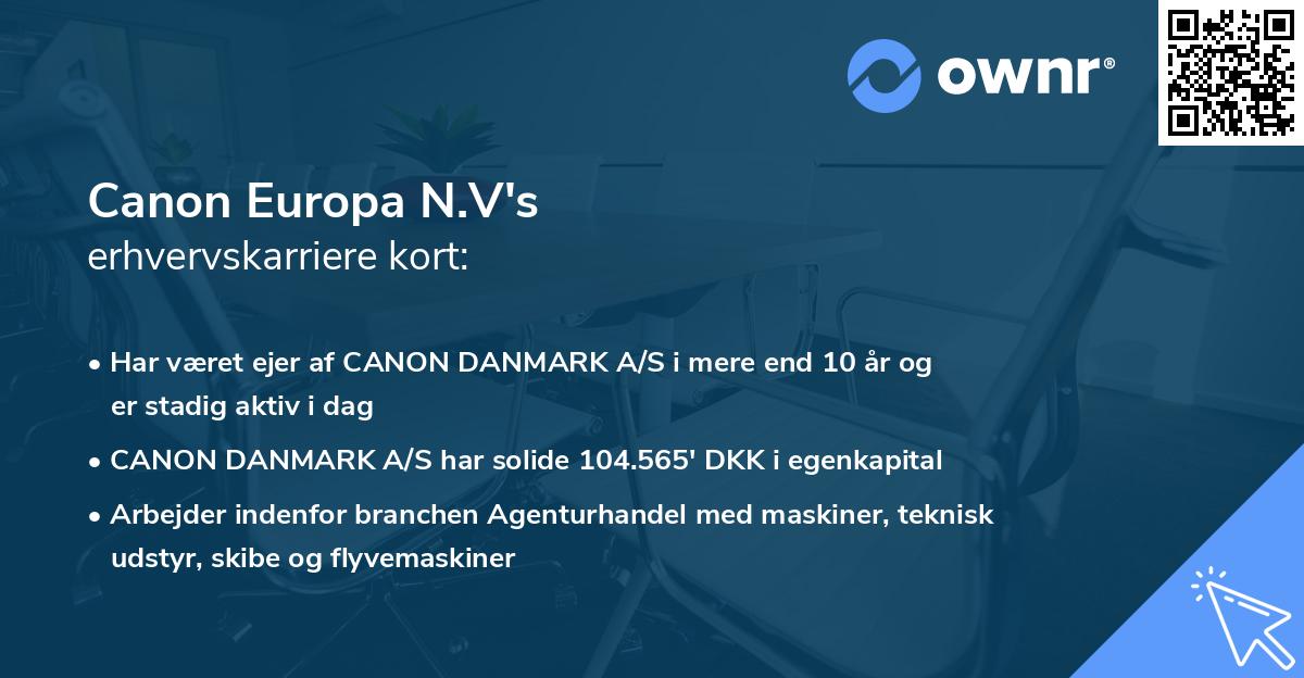 Canon Europa N.V's erhvervskarriere kort