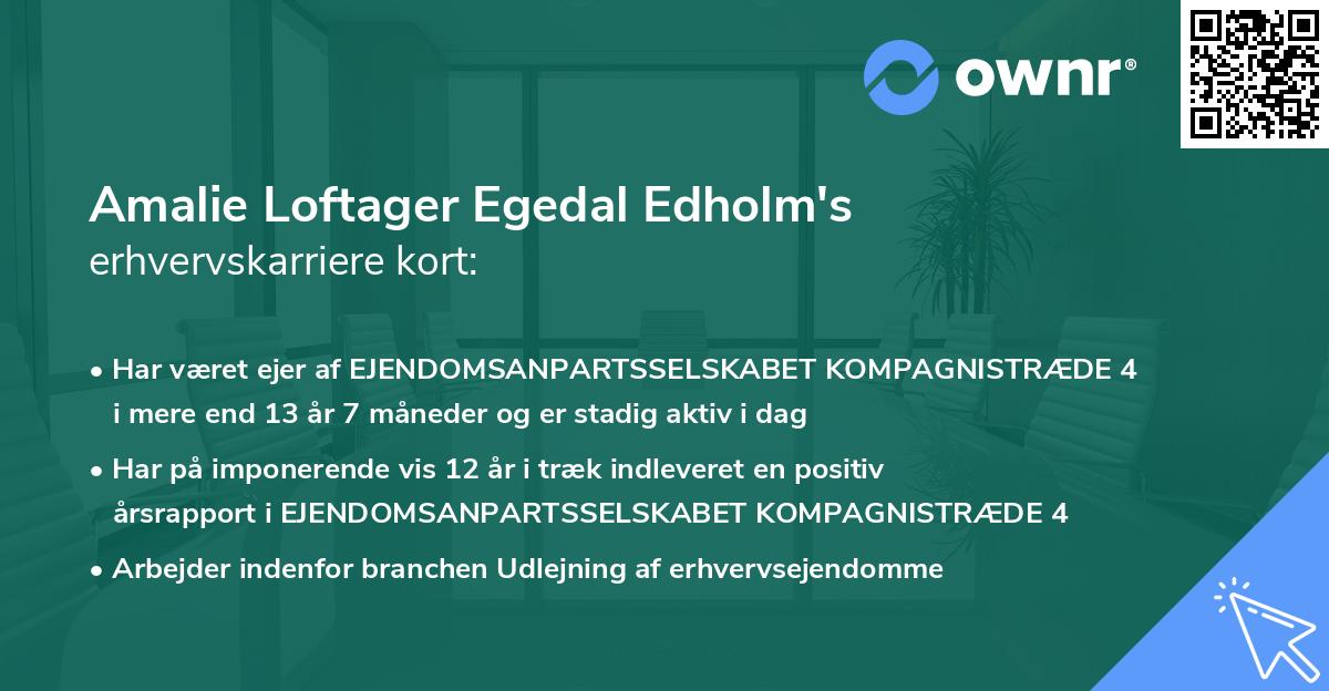 Amalie Loftager Egedal Edholm's erhvervskarriere kort