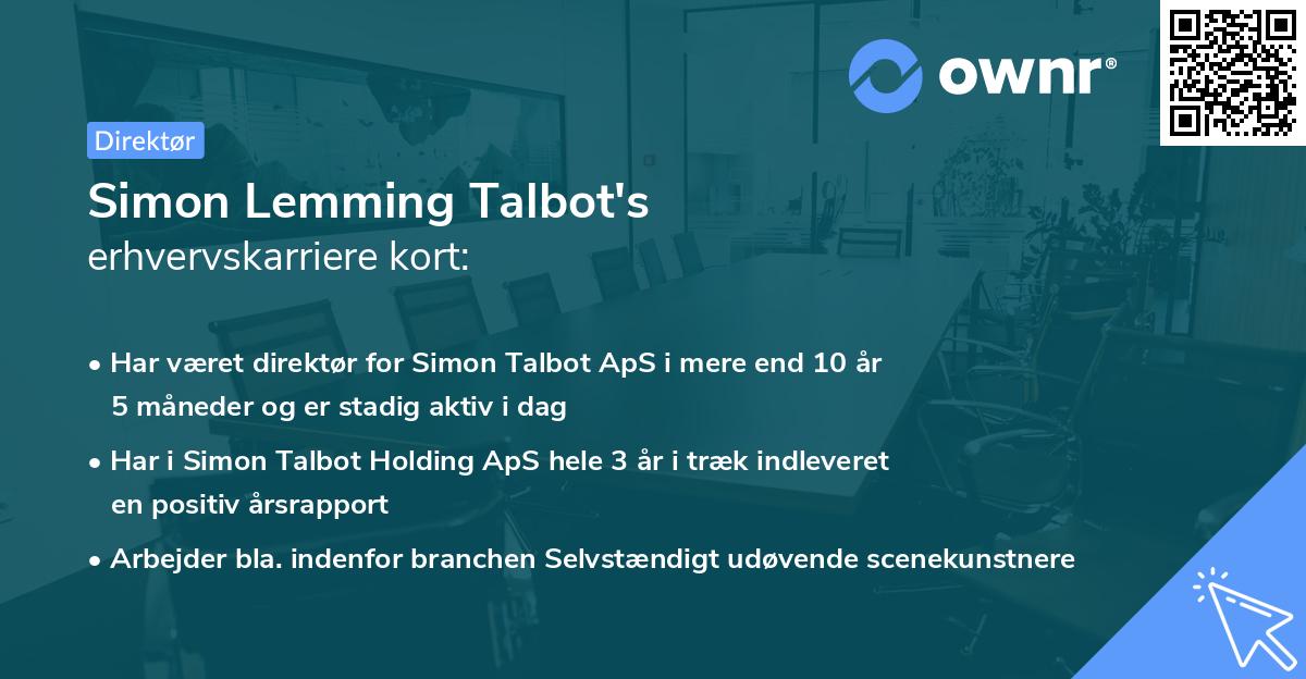 Simon Lemming Talbot's erhvervskarriere kort