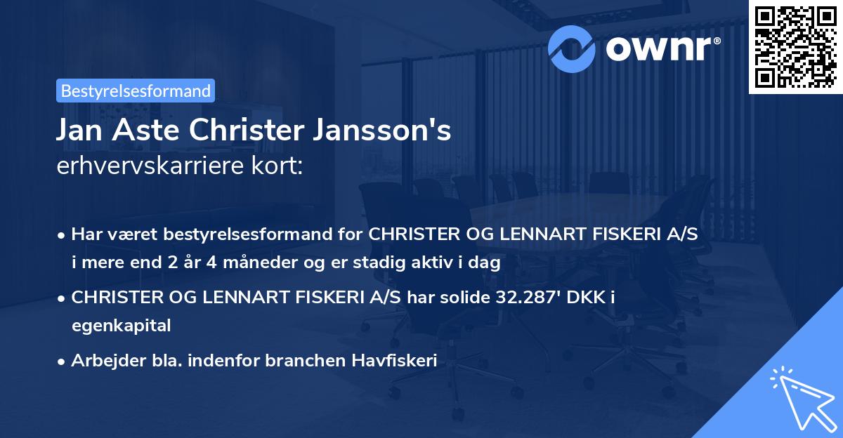 Jan Aste Christer Jansson's erhvervskarriere kort