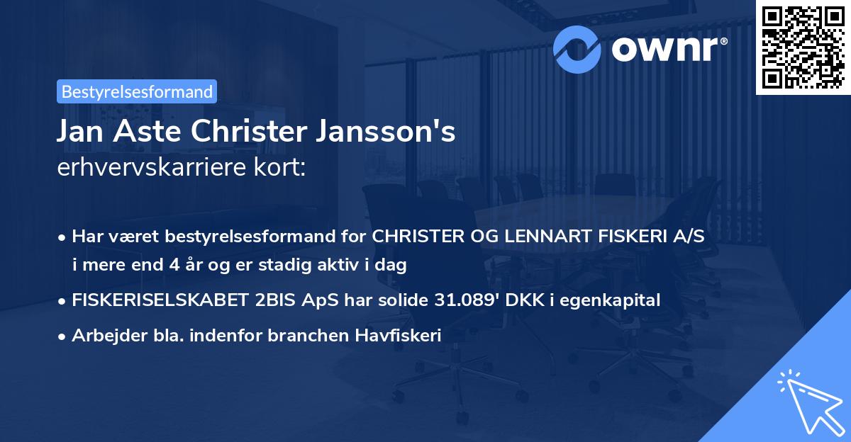 Jan Aste Christer Jansson's erhvervskarriere kort