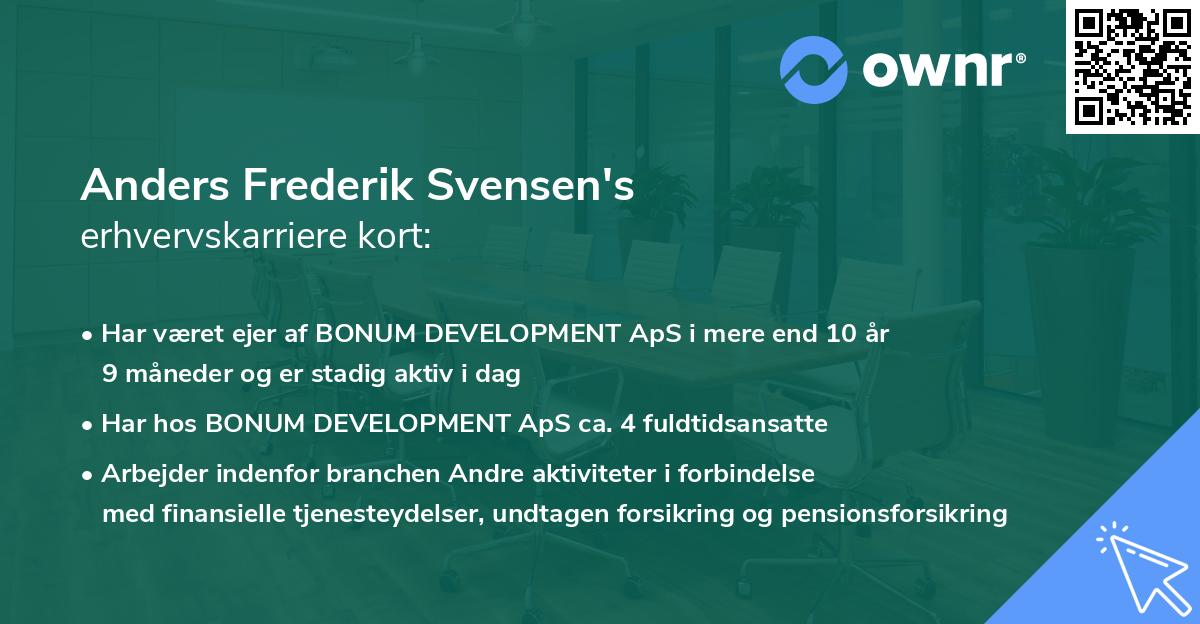 Anders Frederik Svensen's erhvervskarriere kort