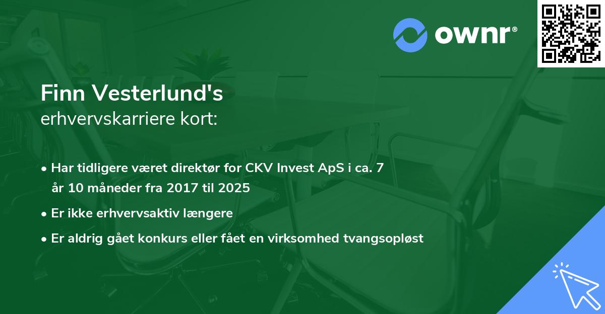 Finn Vesterlund's erhvervskarriere kort