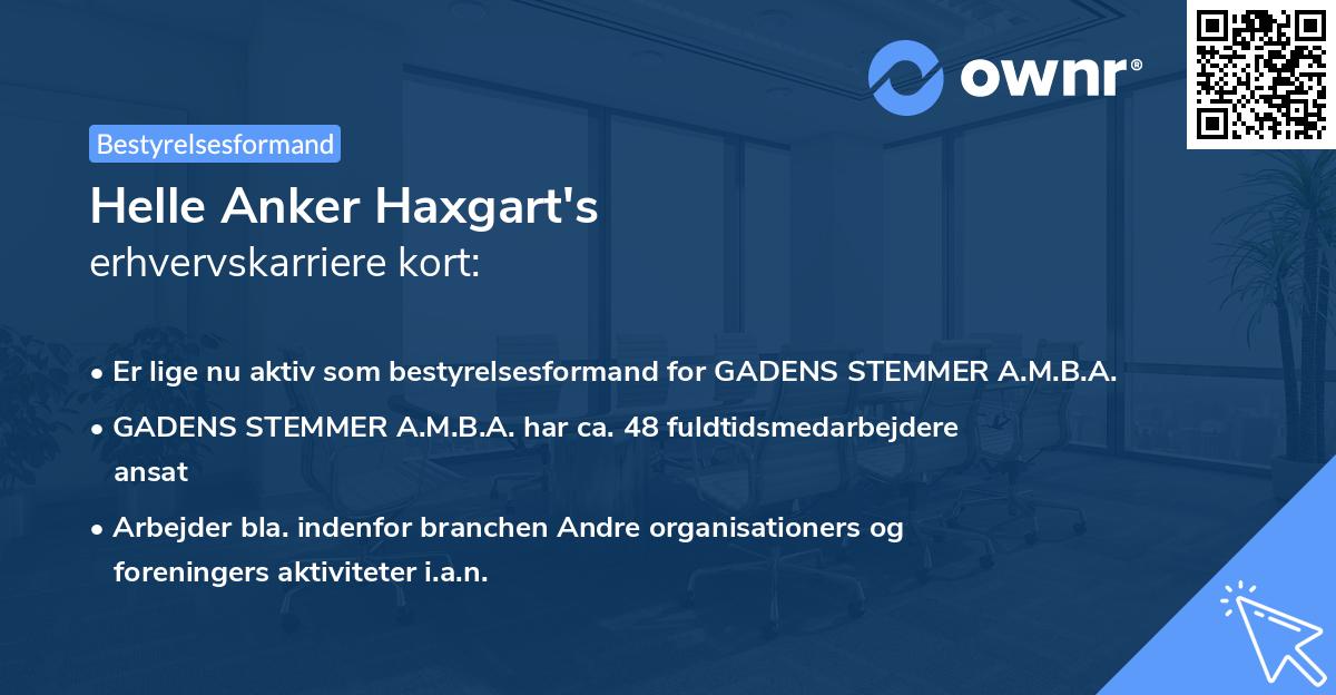 Helle Anker Haxgart's erhvervskarriere kort