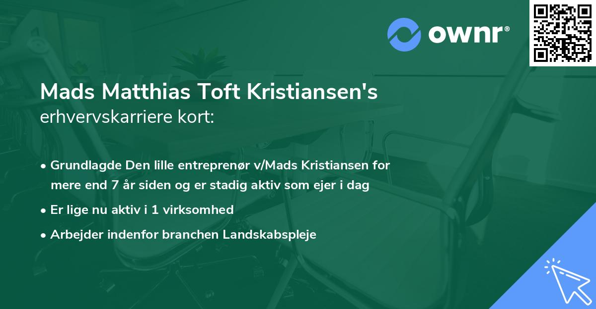 Mads Matthias Toft Kristiansen's erhvervskarriere kort