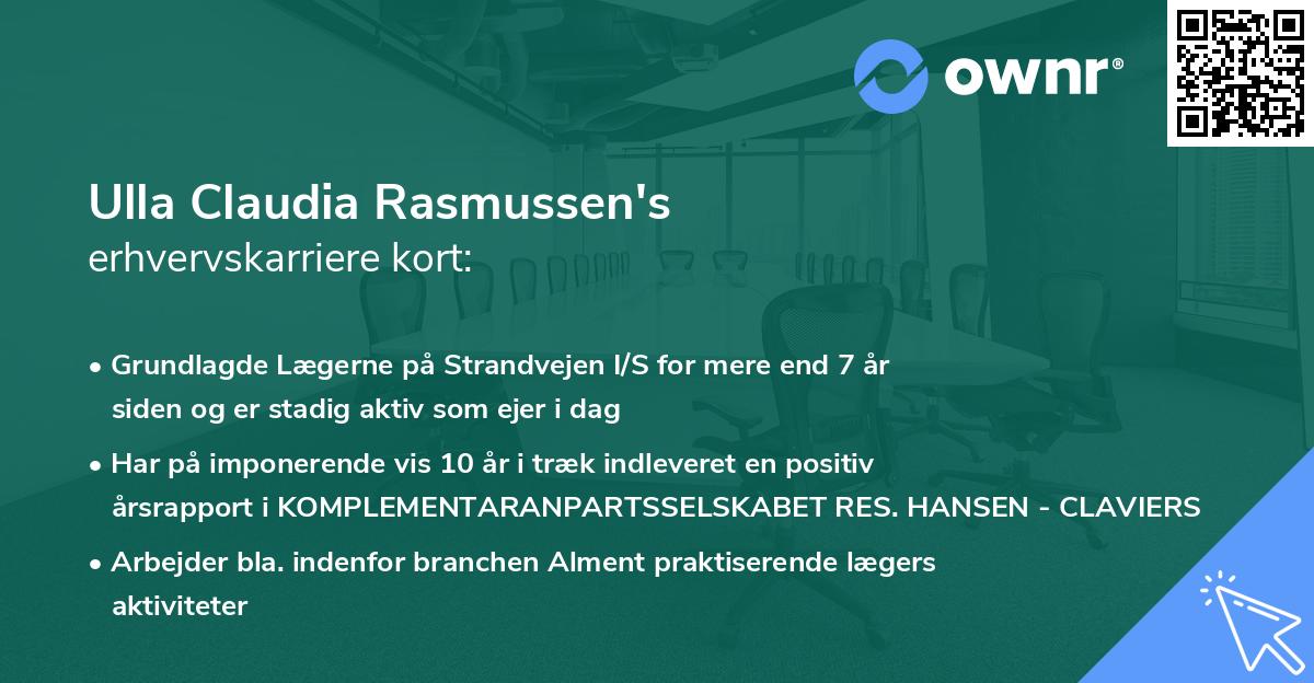 Ulla Claudia Rasmussen's erhvervskarriere kort