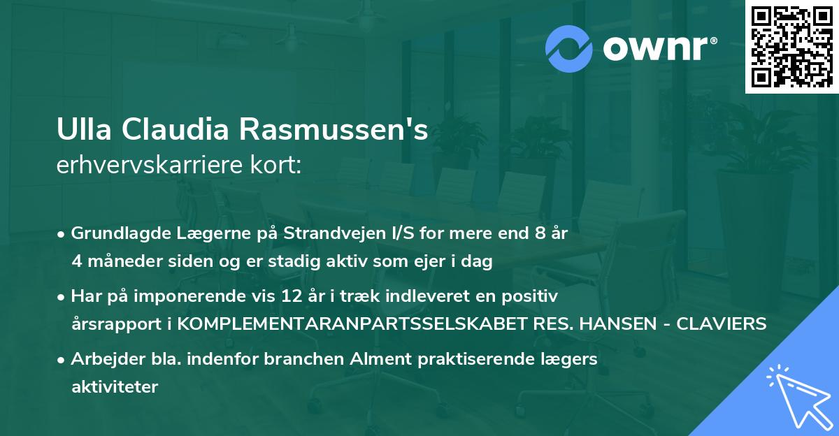 Ulla Claudia Rasmussen's erhvervskarriere kort