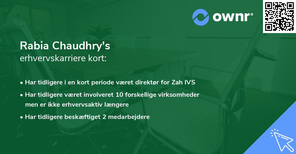 Rabia Chaudhry's erhvervskarriere kort