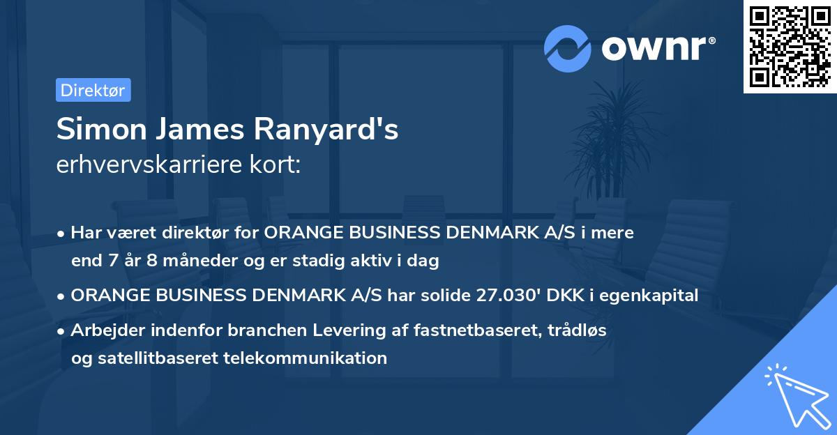Simon James Ranyard's erhvervskarriere kort