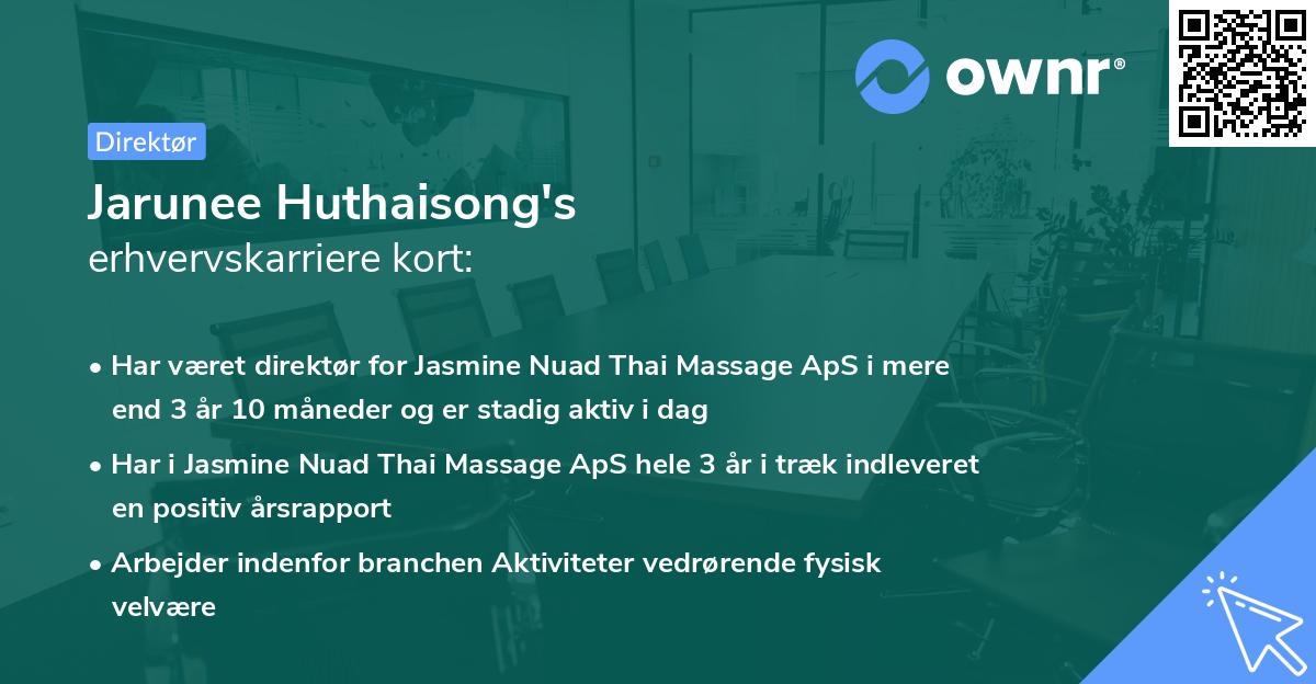 Jarunee Huthaisong's erhvervskarriere kort