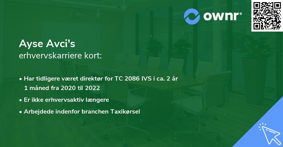 Ayse Avci's erhvervskarriere kort