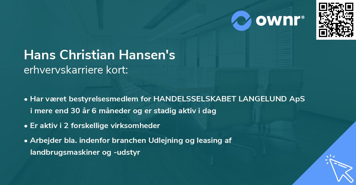 Hans Christian Hansen's erhvervskarriere kort