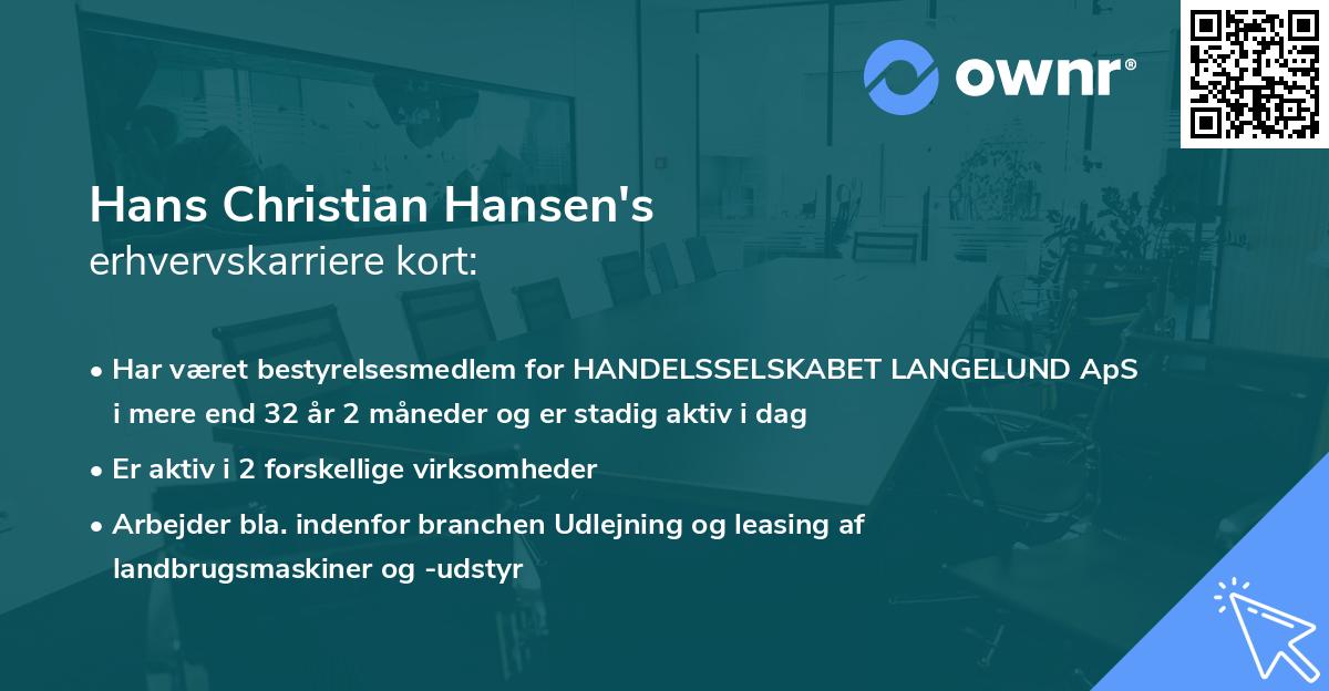 Hans Christian Hansen's erhvervskarriere kort