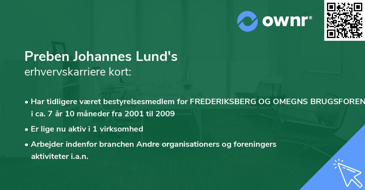 Preben Johannes Lund's erhvervskarriere kort