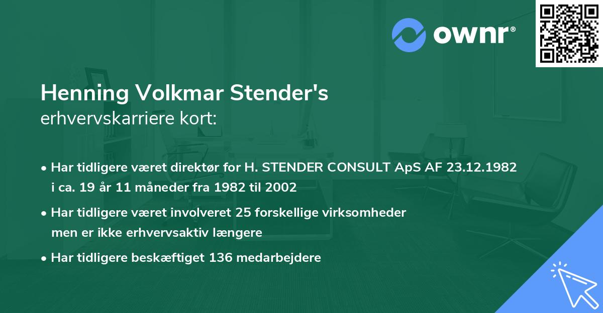 Henning Volkmar Stender's erhvervskarriere kort