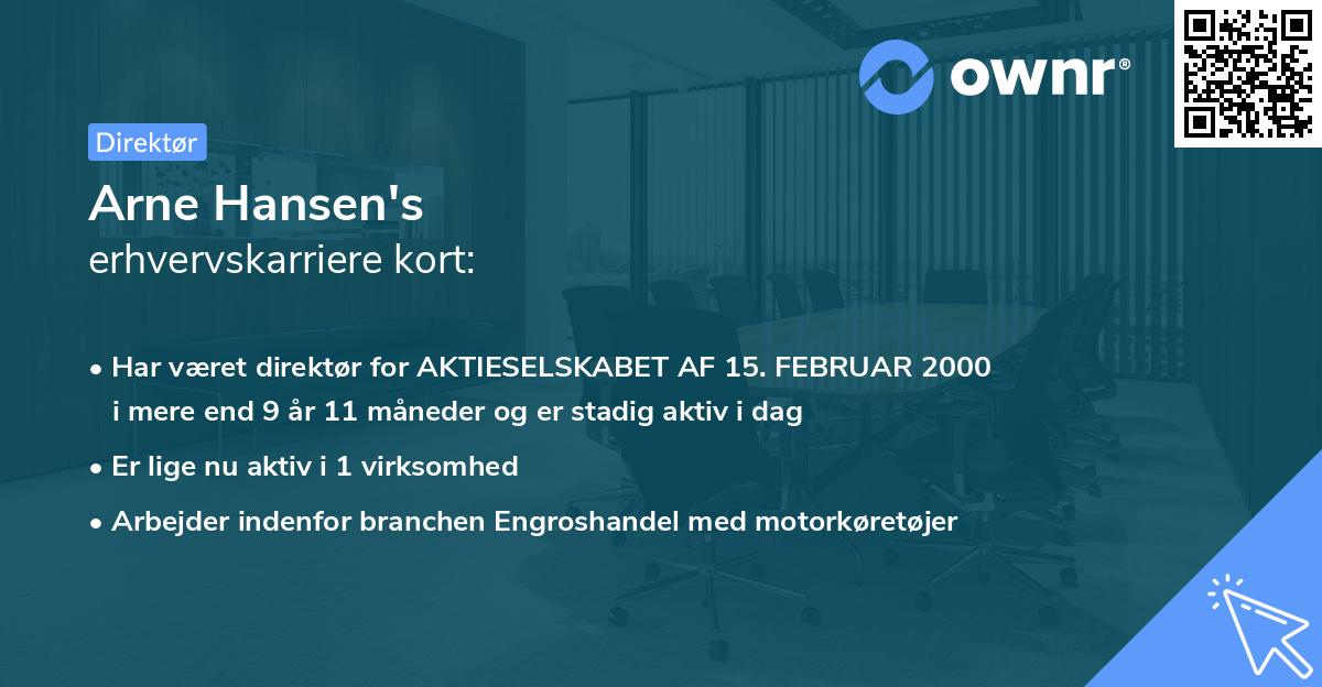 Arne Hansen's erhvervskarriere kort